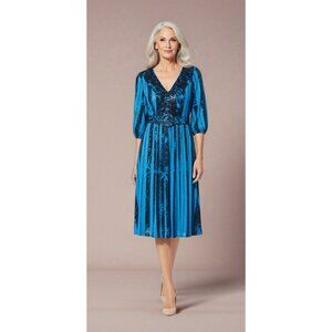 NEW eva mendes Vanessa Belted Pleat Dress Blue Gem Size 12 - New York & Company